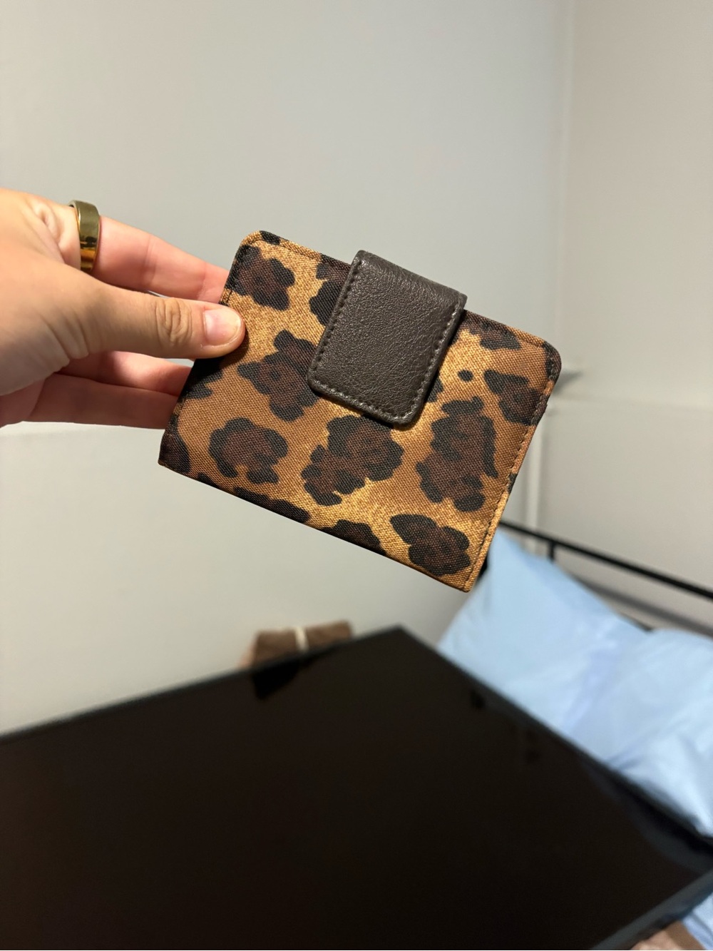 Leopard Print Compact Wallet - Brown